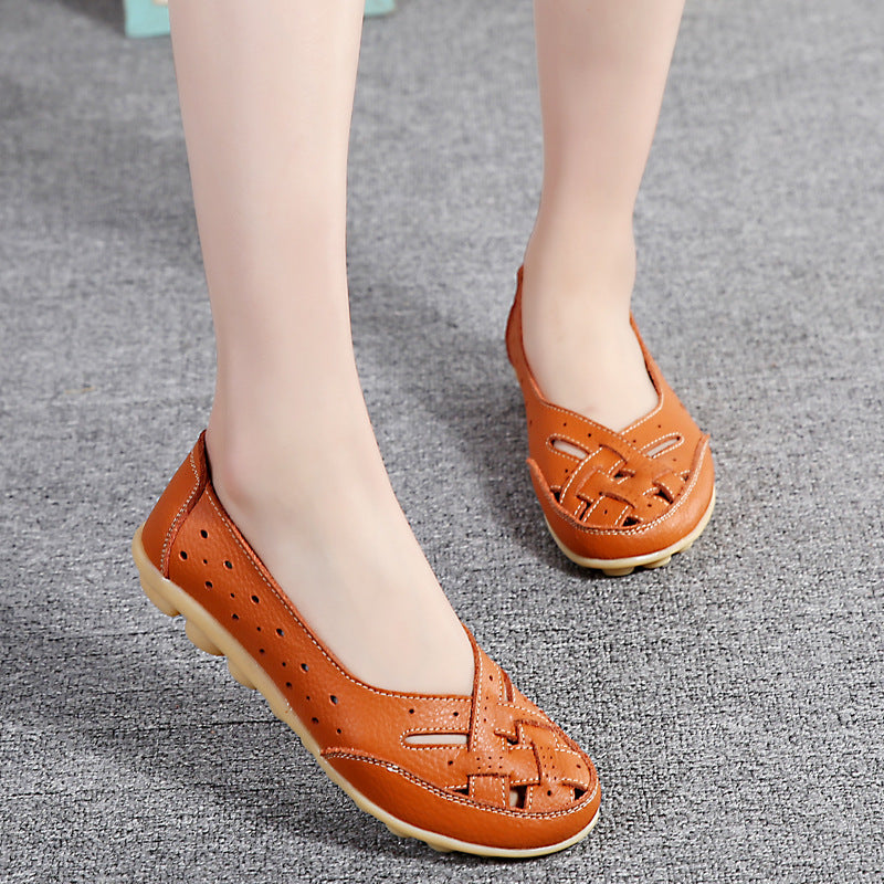 44 Women&#039;s Casual Flat Slip-on Sandals Summer Single Shoes Bean Shoes Leather Middle-aged Elderly Mothers