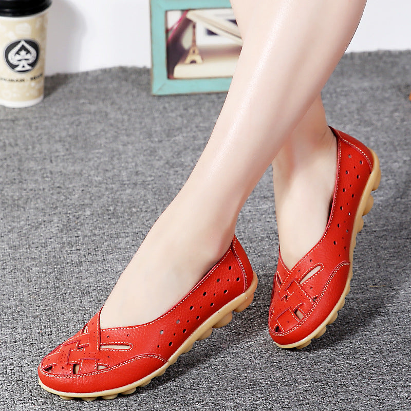 44 Women&#039;s Casual Flat Slip-on Sandals Summer Single Shoes Bean Shoes Leather Middle-aged Elderly Mothers