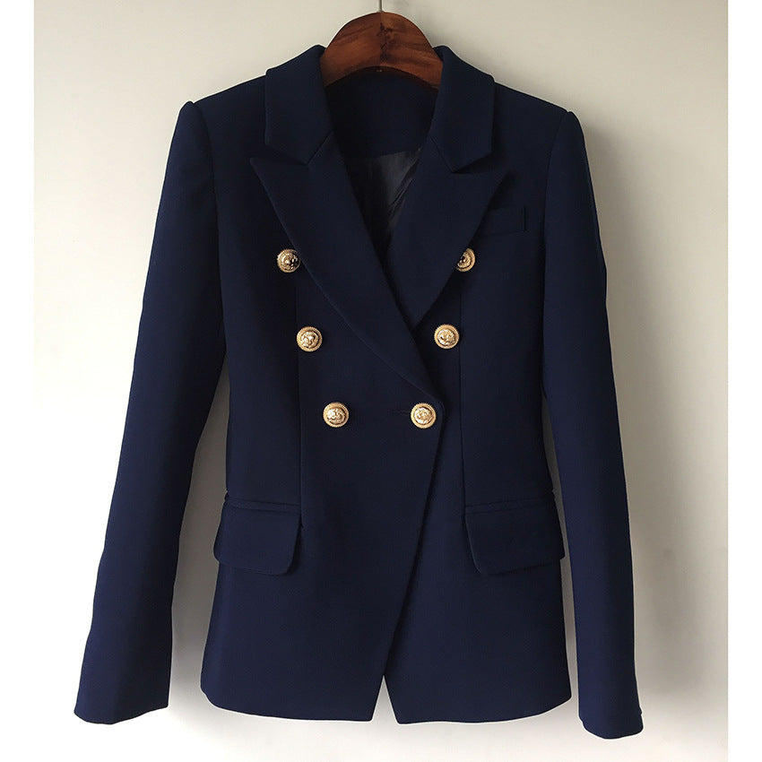 Spot 2022 Star Quality Suit Jacket Metal Lion Head Buckle Double Breasted Small Suit Dark Blue