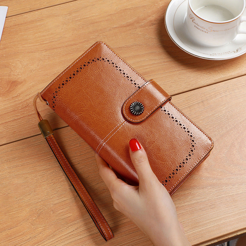 Wallet Women&#039;s New 2024 Popular Coin Purse Summer Ins Style Niche Design Genuine Leather Small Bag Long Wallet Handbag