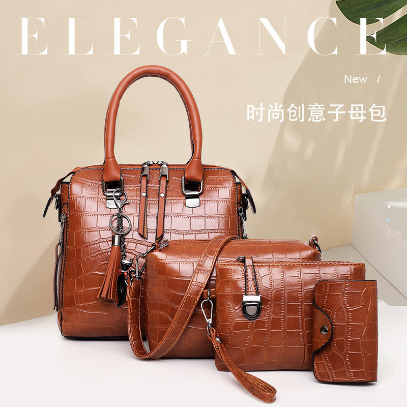 Women&#039;s Bag 2023 New Urban Simple Fashion Trendy Shoulder Crossbody Portable Crocodile Pattern Mother Bag Four-Piece Set Women&#039;s Bag