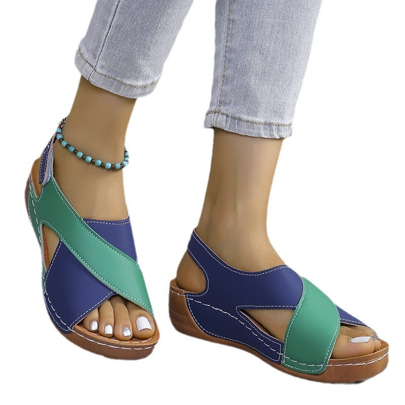 Sandals Women&#039;s Summer Plus Size Fish Mouth Cross Platform Thick Bottom Velcro Women&#039;s Sandals