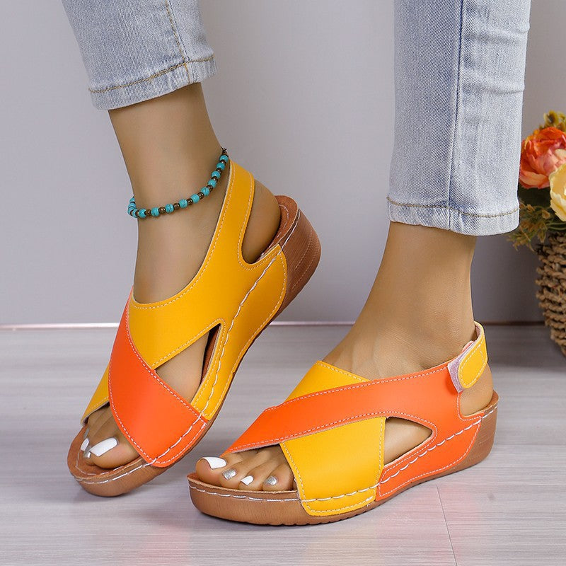Sandals Women&#039;s Summer Plus Size Fish Mouth Cross Platform Thick Bottom Velcro Women&#039;s Sandals