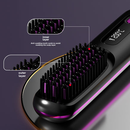 New LCD USB Charging Wireless Portable Curling Hair Straightening Comb Ceramic Heating Negative Ion Electronic Comb Hair Straightener