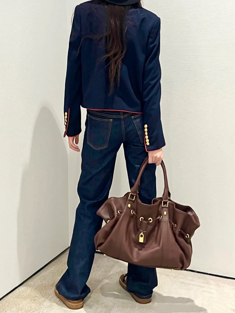 2023 Autumn And Winter New Style Retro Versatile Lock Buckle Belt Buckle Women&#039;s Bag Handheld Tote Bag Large Capacity Women&#039;s Bag New Trend