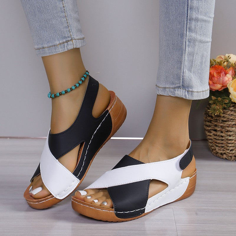 Sandals Women&#039;s Summer Plus Size Fish Mouth Cross Platform Thick Bottom Velcro Women&#039;s Sandals
