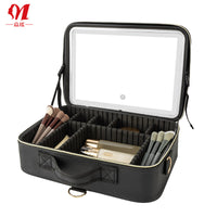 Cross-border Portable Cosmetic Bag With Mirror, LED Light, High-end Sense, Large Capacity, High Appearance, Ins Travel Portable Cosmetic Case