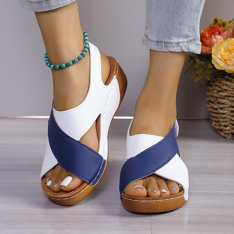 Sandals Women&#039;s Summer Plus Size Fish Mouth Cross Platform Thick Bottom Velcro Women&#039;s Sandals