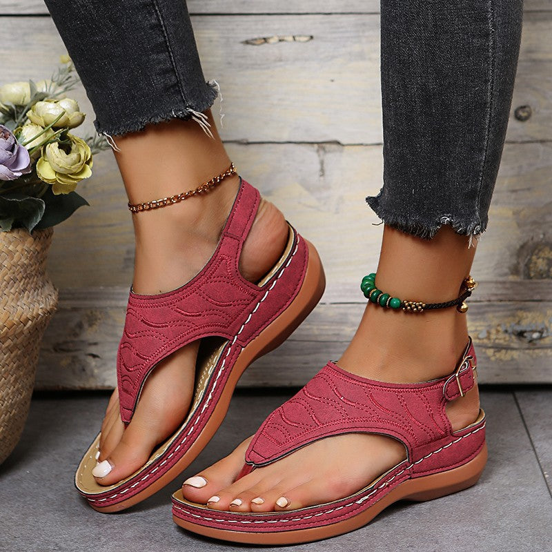 Wish Cross-border Spot Women&#039;s Shoes 2021 New Roman Style One-word Buckle Women&#039;s Sandals Foreign Trade 43 Large Size Sandals